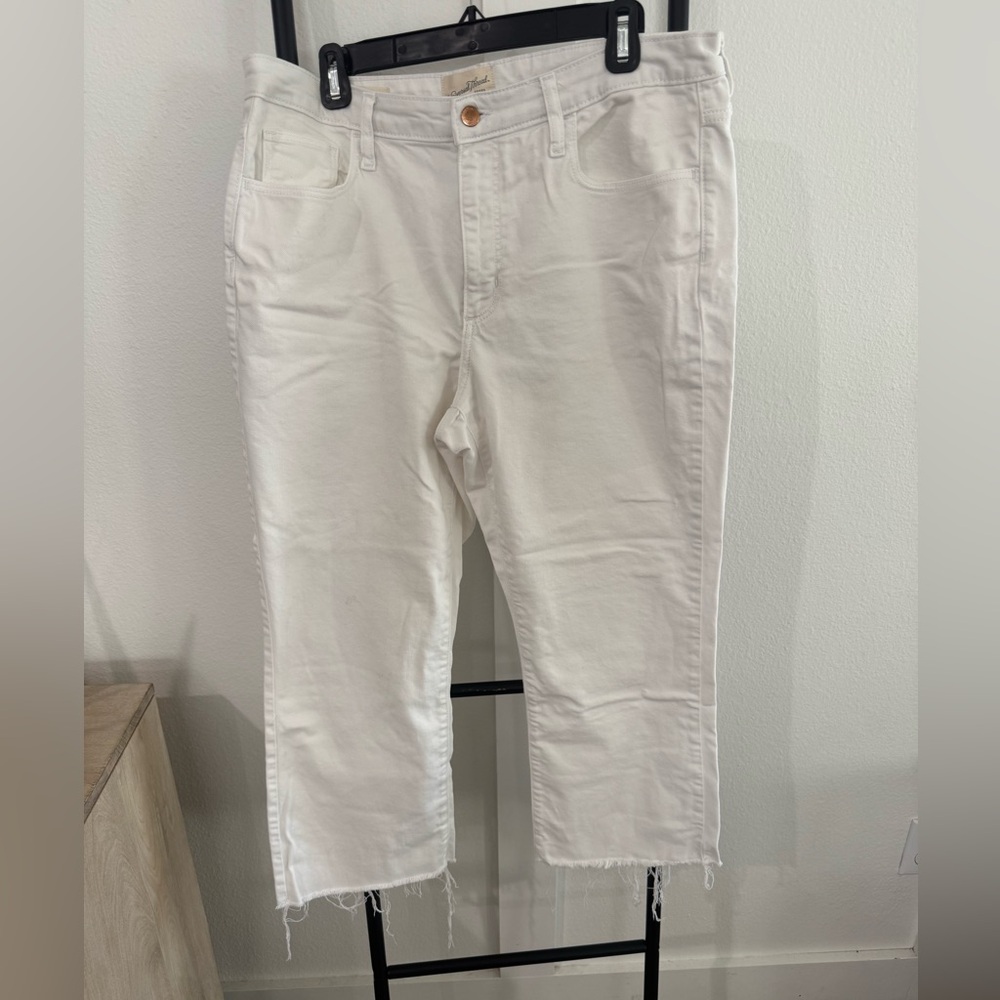 White Ankle Bootcut Frayed Hem Jeans